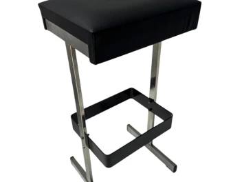 Four Mid-Century Modern Bar Stools with Black Leather Seats, 1970s